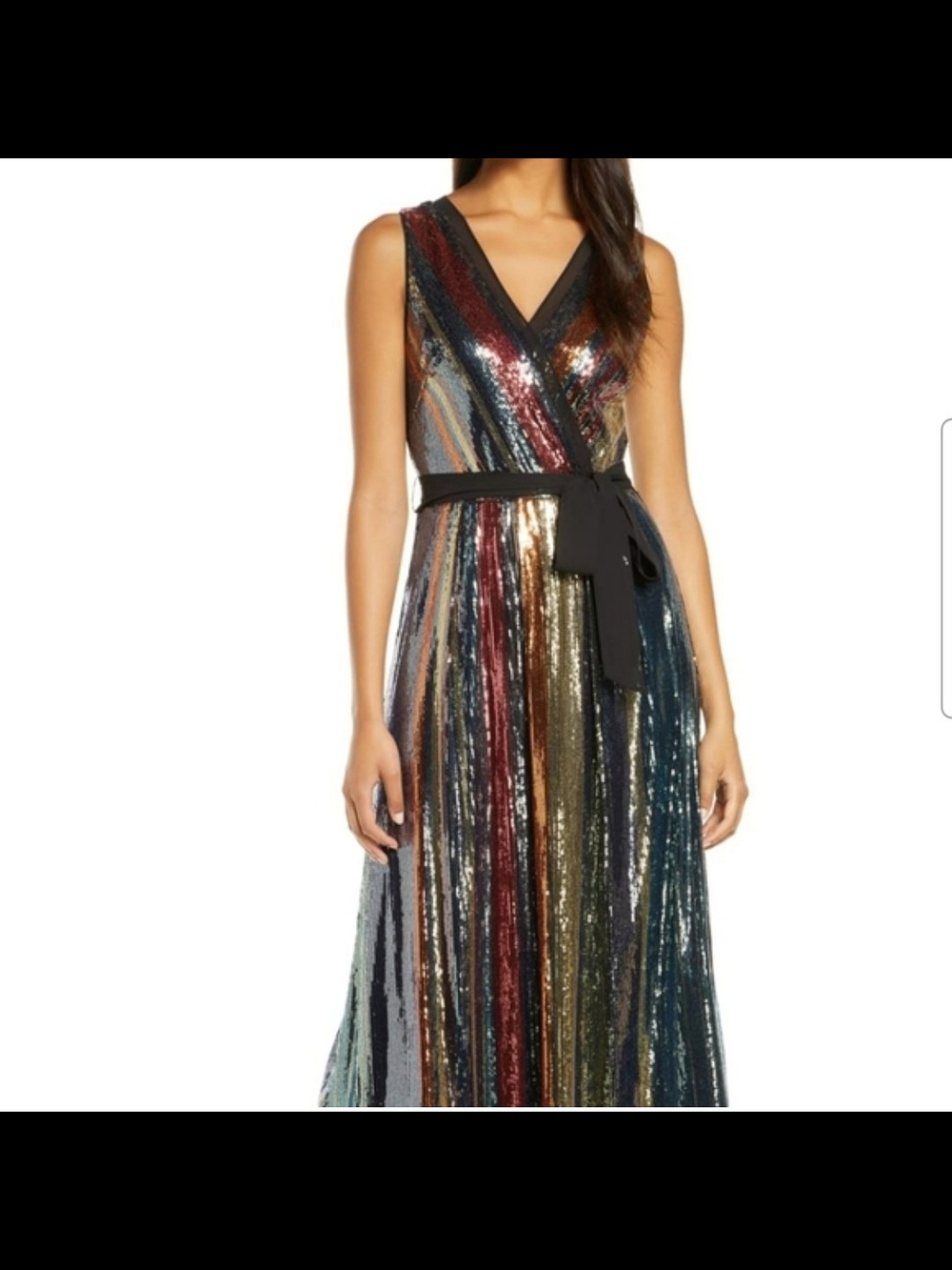 Julia Jordan | Multicolor Striped Sequin V-Neck Maxi Dress | 12